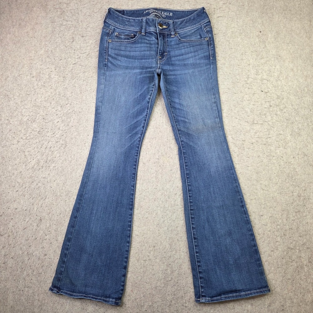 American Eagle Kick Boot Super Stretch Jeans Womens 4 Short Blue Denim Western